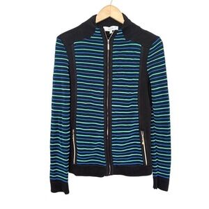 Exclusively Misook Jacket S Blue Black Knit Striped Full Zip Up Long Sleeve‎